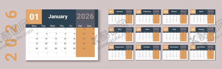 编号：91195104011837565840【酷图网】源文件下载-2026年台历模板