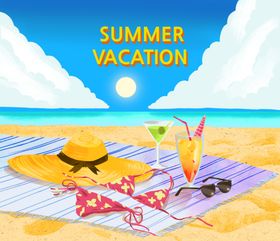 夏季海报手绘日冰爽日日元素假游
