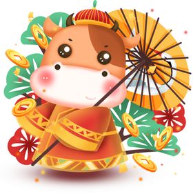 卡通牛年中国门贴2021