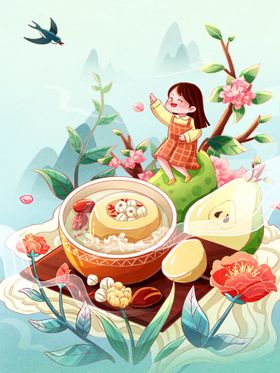 春天分手绘插画分单张分促销放风筝