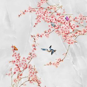 简约红色花鸟圆形装饰画