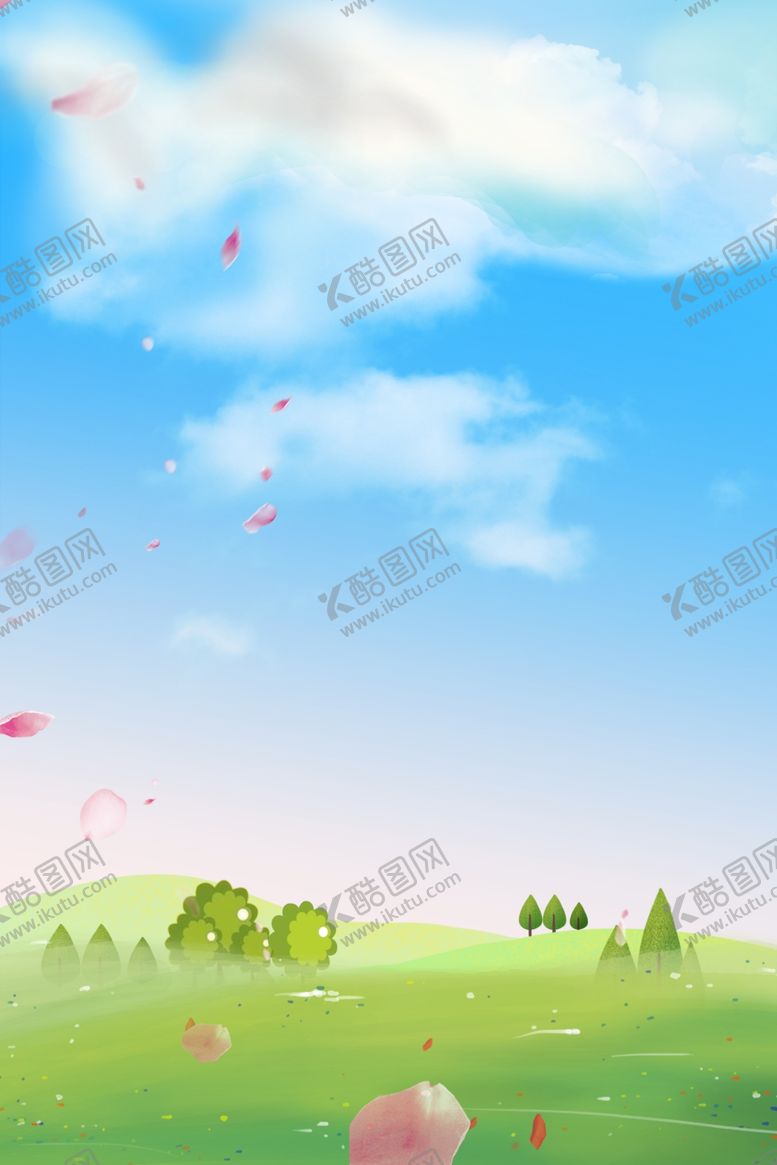 编号：87278107130231004085【酷图网】源文件下载-蓝天白云草地花瓣背景