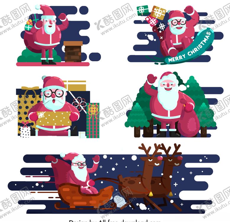 编号：67966009261900301242【酷图网】源文件下载-5组创意圣诞老人场景