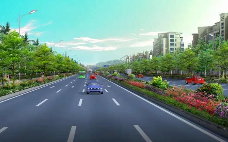 编号：64990206280112038416【酷图网】源文件下载-道路绿化景观效果图