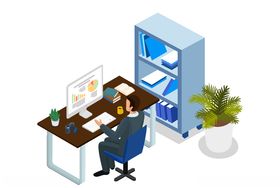 卡通人物办公书桌矢量元素