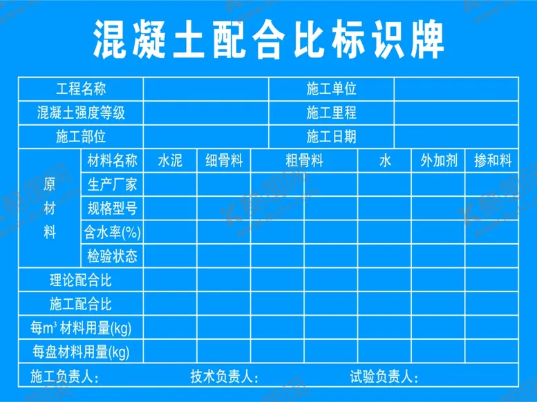 编号：34934803211715467361【酷图网】源文件下载-混泥土配合比标识牌