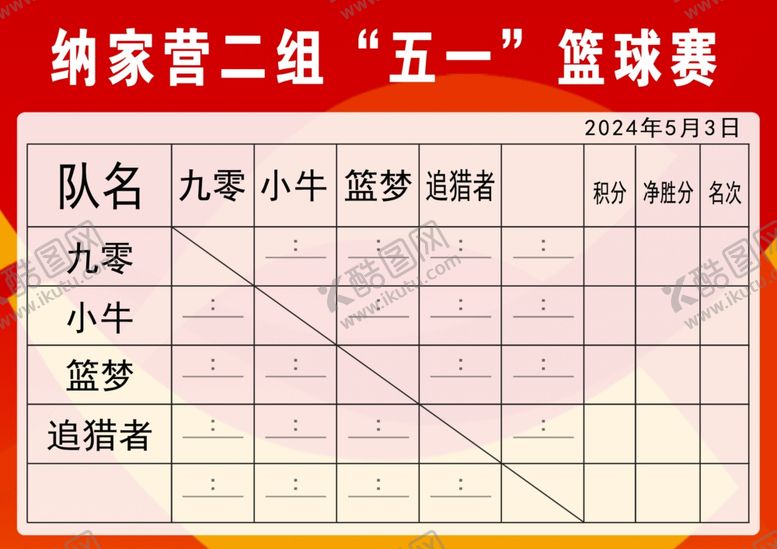编号：41793202110738552229【酷图网】源文件下载-篮球比赛表