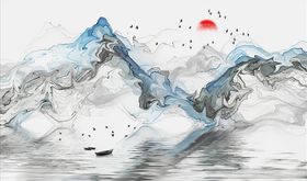水墨电视背景墙装饰画画芯山简约