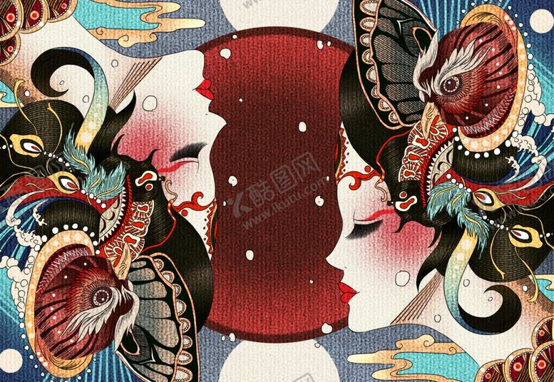 编号：25689105181932031139【酷图网】源文件下载-日式浮世绘人物女性插画背景