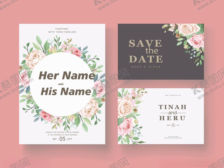编号：58470004221620437903【酷图网】源文件下载-花卉婚礼邀请函设计