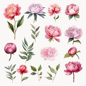 水彩手绘美丽牡丹花集