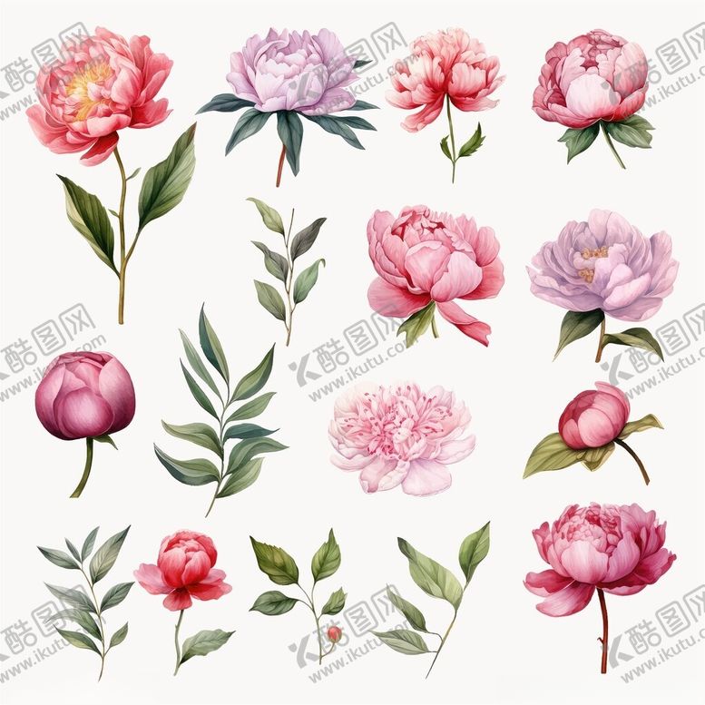 编号：12705911181825193570【酷图网】源文件下载-水彩手绘美丽牡丹花集
