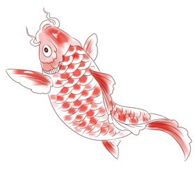 金鱼锦鲤手绘插画图片公园观赏年年有余PNG