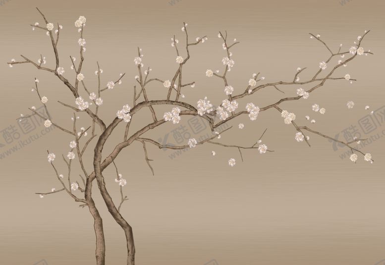 编号：43686210070330533807【酷图网】源文件下载-花鸟画梅花背景墙