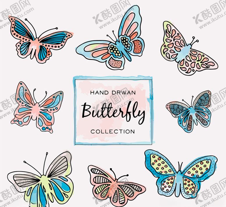 编号：82191209241923262017【酷图网】源文件下载-手绘蝴蝶矢量素材