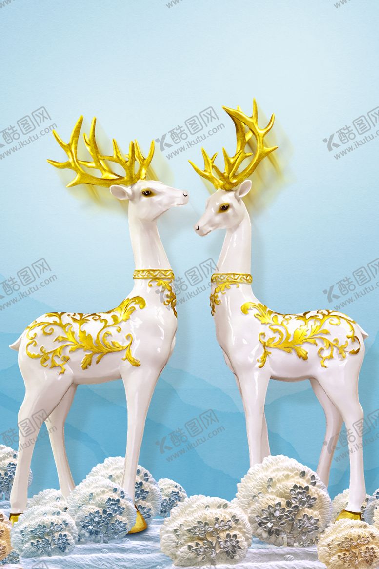 编号：81328809261036594084【酷图网】源文件下载-福禄双收鹿背景装饰画