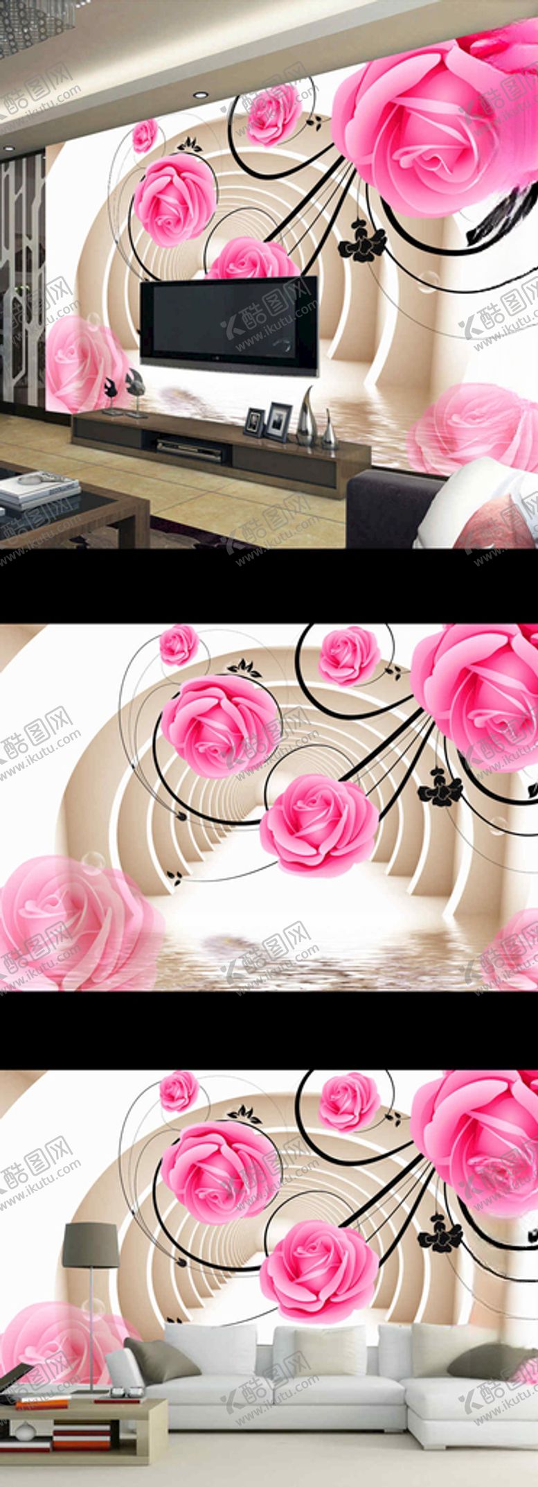 编号：96464809231525136048【酷图网】源文件下载-梦幻玫瑰花朵电视背景墙