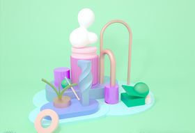 彩色办公场景c4d立体设计元素