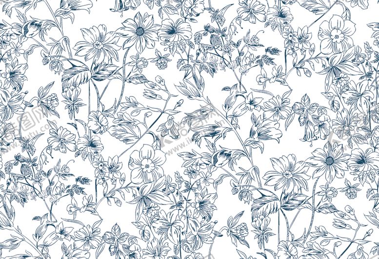 编号：67686804042209303177【酷图网】源文件下载-蓝白花卉图案纹理背景