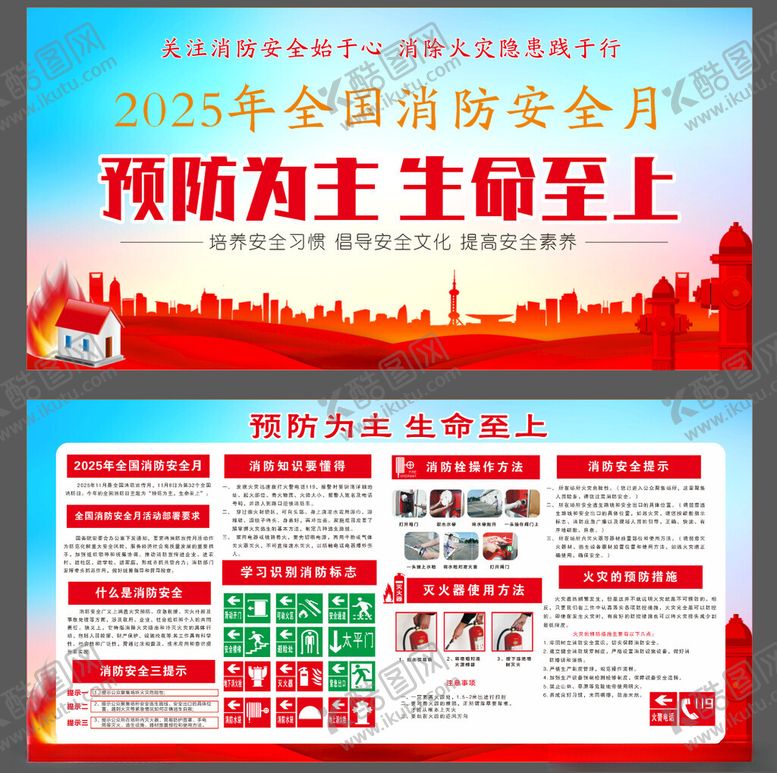 编号：84644711142040176775【酷图网】源文件下载-2025全国消防宣传月展板