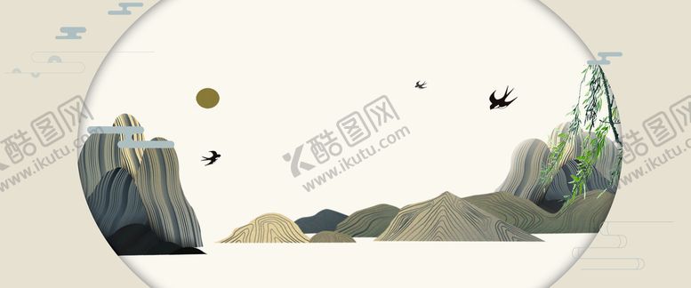 编号：95204609241141077256【酷图网】源文件下载-新中式鎏金山水画  