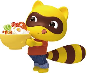 卡通小浣熊吃饭图片