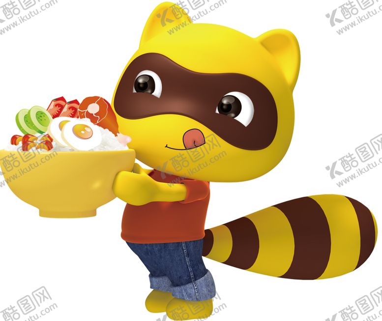 编号：43717210281743466753【酷图网】源文件下载-卡通小浣熊吃饭图片