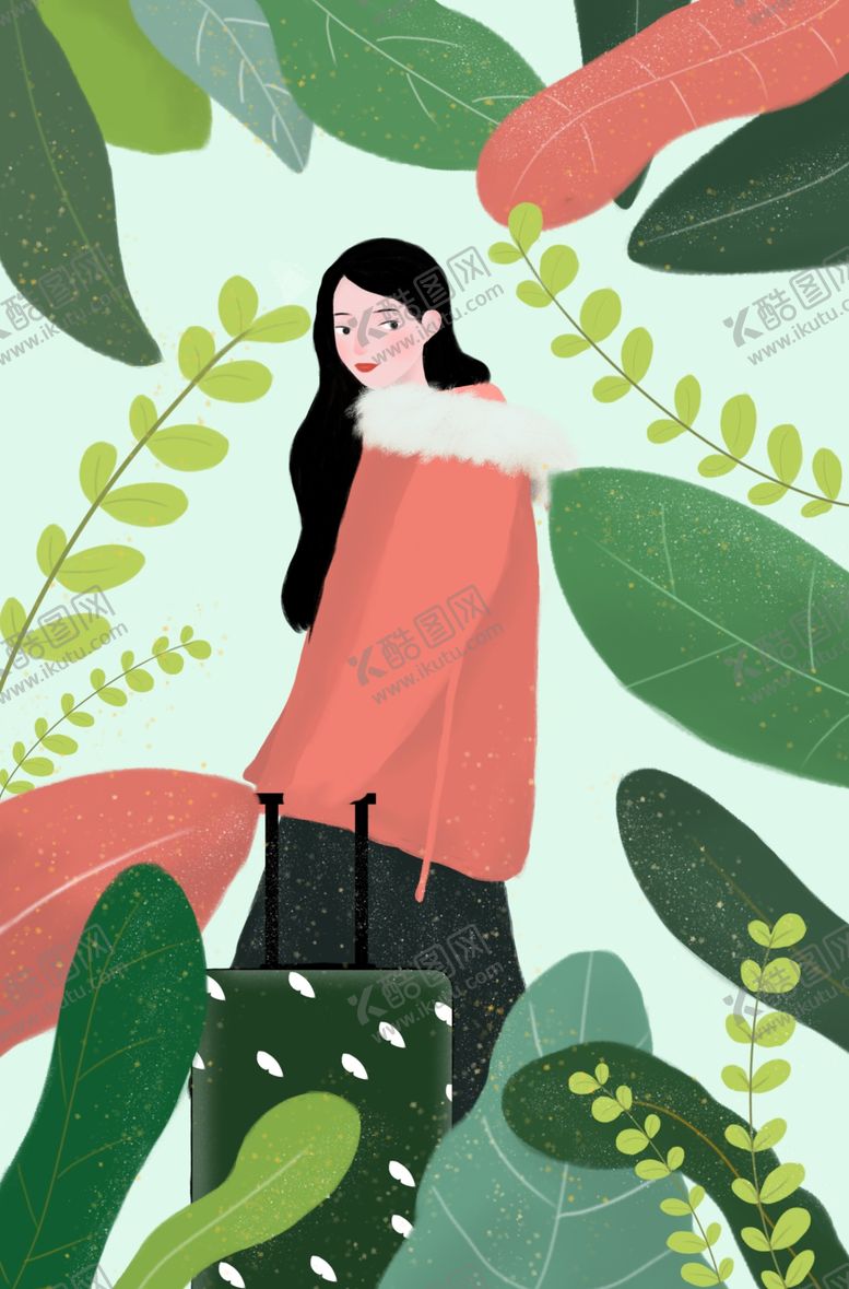 编号：66942810010121392386【酷图网】源文件下载-拿行李箱回家的小姐姐