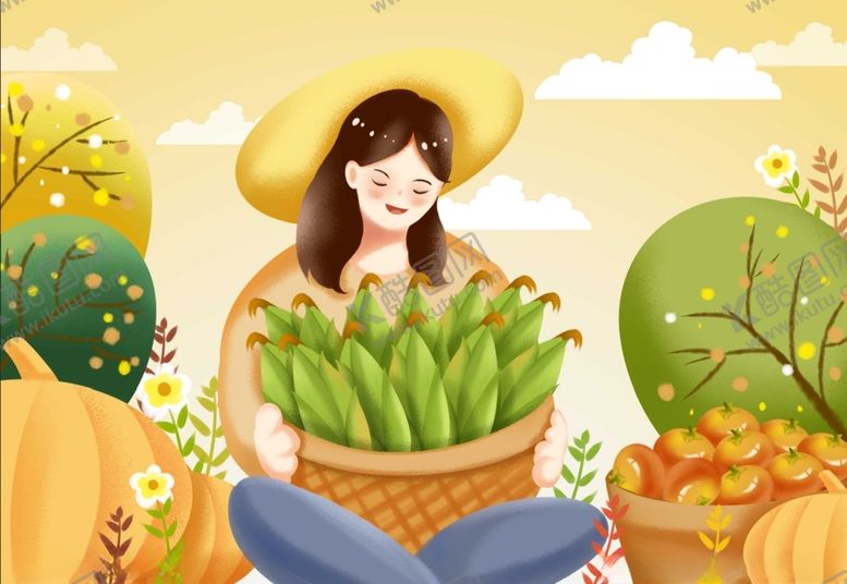 编号：25486712061009287804【酷图网】源文件下载-原创手绘插画作物丰收了