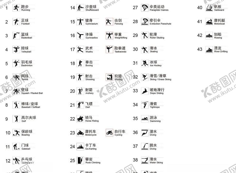 编号：90653410231158377007【酷图网】源文件下载-标准图形符号运动健身