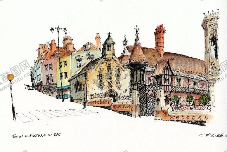 编号：93159809191908429163【酷图网】源文件下载-水彩建筑插画