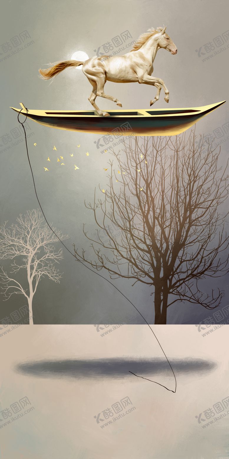 编号：72990409151122059337【酷图网】源文件下载-浮船俊马玄关装饰画素材