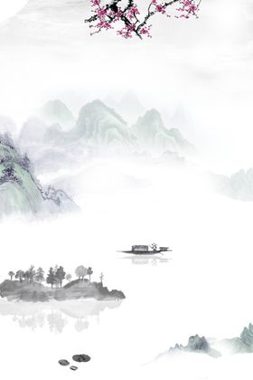 中国风背景山水画素材展板元素