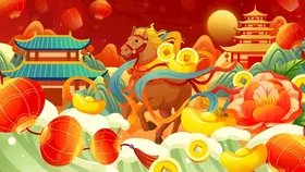 马年横板新年春节插画海报