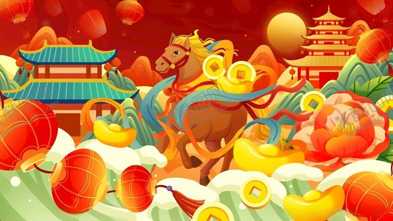 编号：81146811171209057577【酷图网】源文件下载-马年春节马上有钱新春横板插画