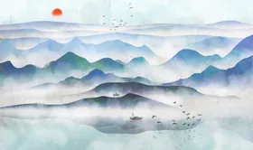 水墨山水画意境背景墙墙布写意