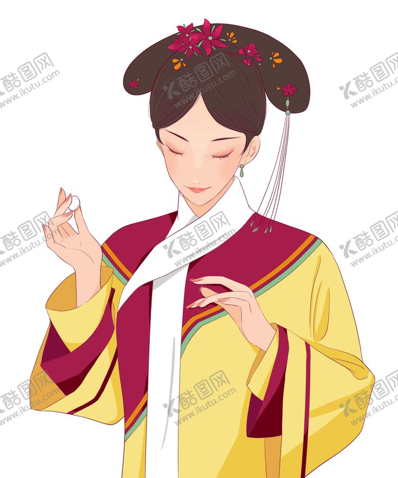 编号：18579309132131037195【酷图网】源文件下载-清朝格格人物插画素材古典美人图中国古装美女