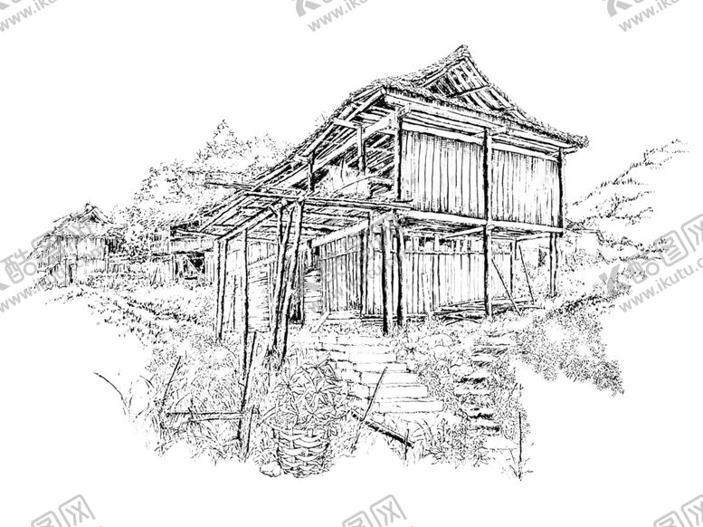 编号：91373504210629349221【酷图网】源文件下载-民居线稿