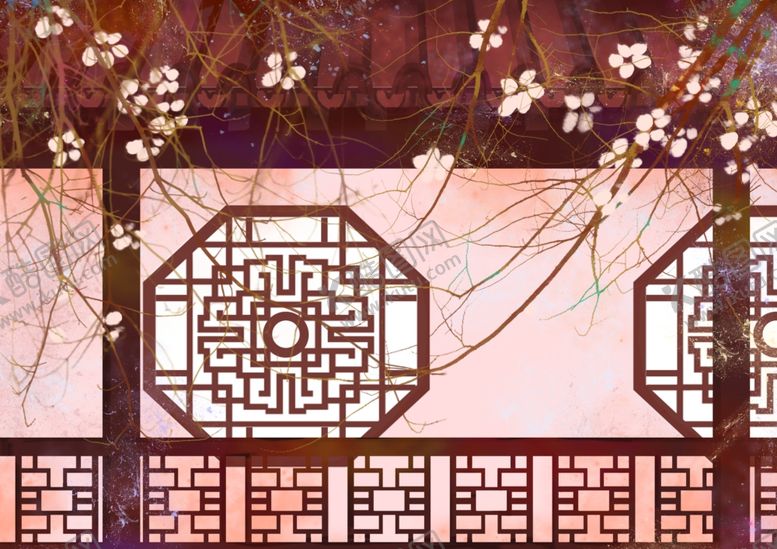 编号：86658304042058028554【酷图网】源文件下载-中式格栅背景墙