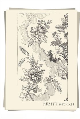 复古花卉花边素描画