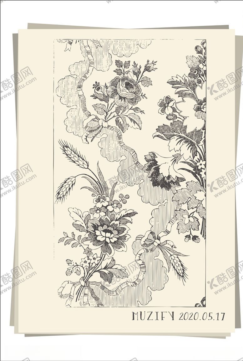 编号：74524207061124455222【酷图网】源文件下载-月季花花卉底纹素描画
