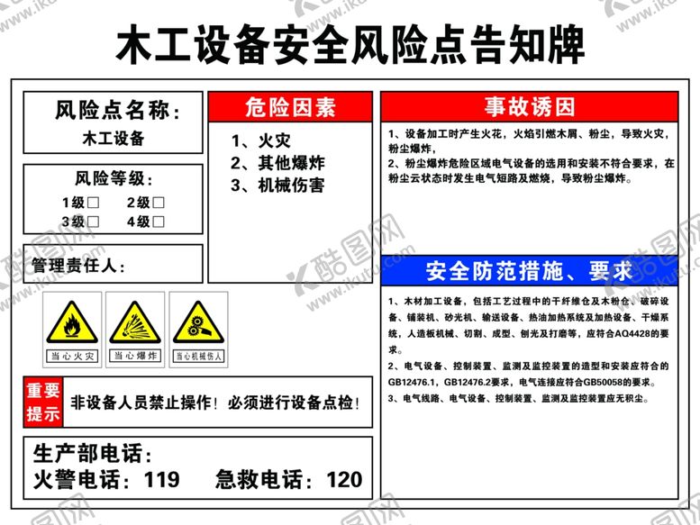 编号：92409512151247311632【酷图网】源文件下载-木工设备安全风险点告知牌