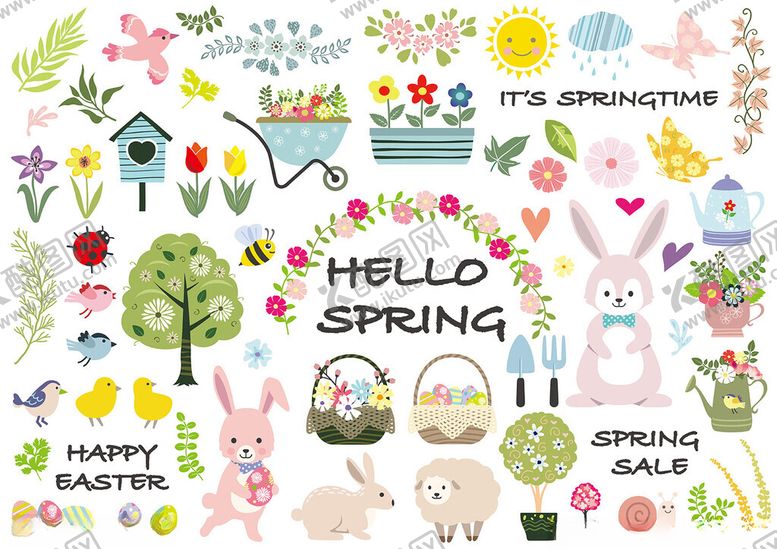 编号：35029609211522428833【酷图网】源文件下载-春天元素插画集合