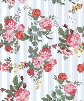 条纹底粉色花卉图案