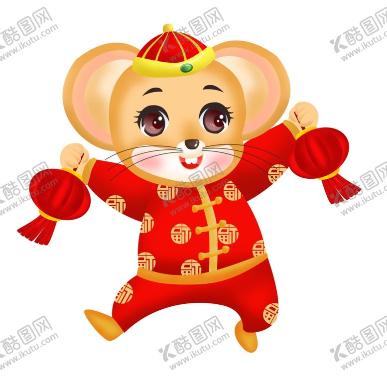 编号：68847809212252253750【酷图网】源文件下载-鼠年之手绘卡通鼠鼠拿着两灯笼