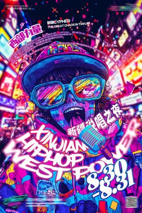 夜店酒吧霓虹说唱派对海报