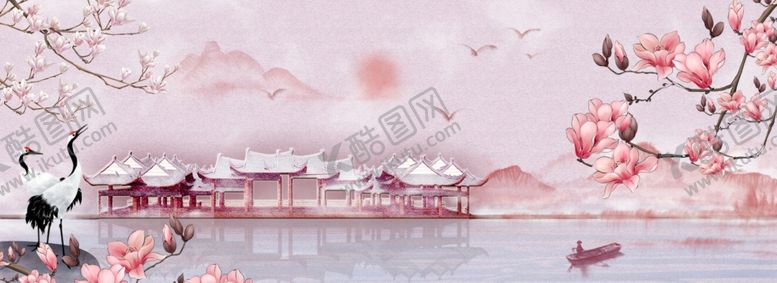 编号：91010205061119008636【酷图网】源文件下载-桃花仙鹤背景