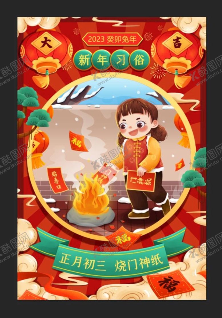 编号：97032509291421134829【酷图网】源文件下载-春节正月初三烧门神纸