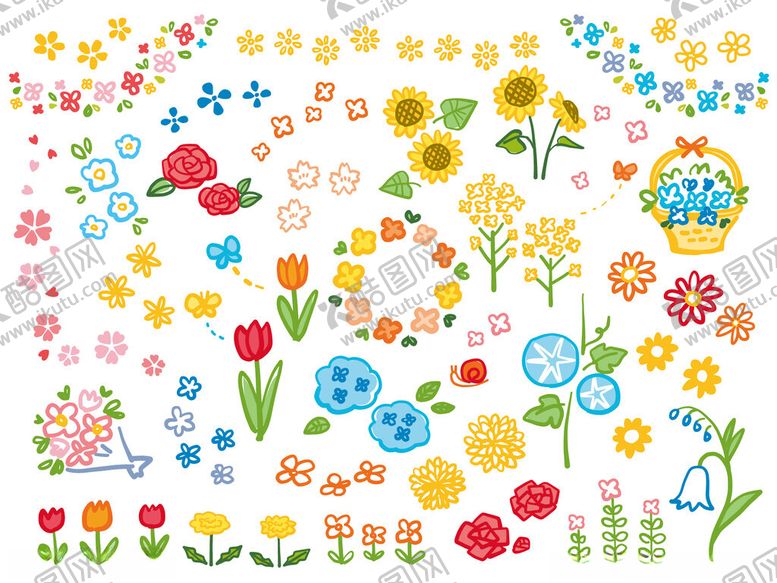 编号：96830011251543321044【酷图网】源文件下载-多彩花卉图案矢量素材