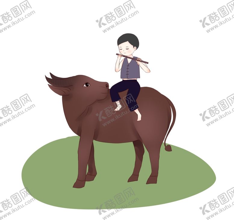 编号：41740707090828491412【酷图网】源文件下载-牧童和牛插画